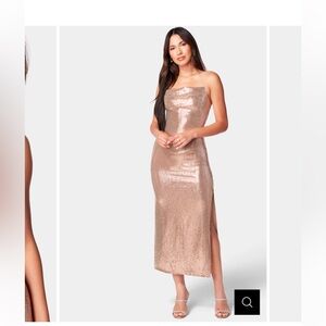 Bebe Gold rose gold cowl neck shimmer maxi Sequin Dress